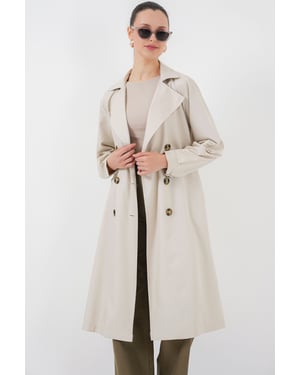 Dubbelknäppt Lång Trenchcoat