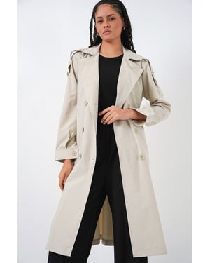 Lång dubbelknäppt trenchcoat