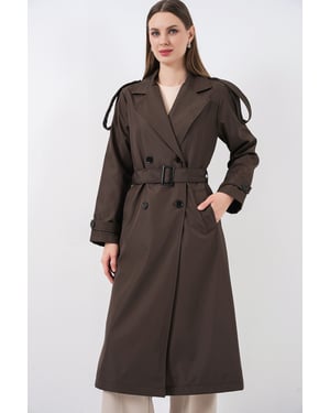 Dubbelknäppt Lång Trenchcoat