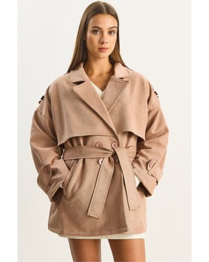 Överdimensionerad Fuskmocka Trench Coat