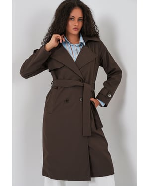 Dubbelknäppt lång trenchcoat