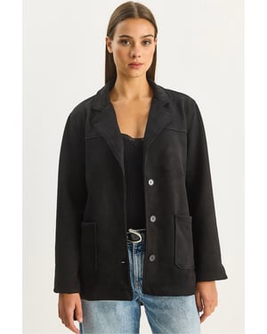 Faux Suede Knäppjacka