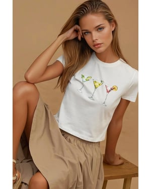 Geprinte Regular Fit Crew Neck 100% Katoenen Crop T-shirt