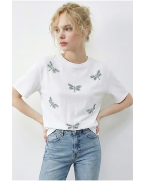 Geborduurd Crew Neck Relaxed Fit T-Shirt