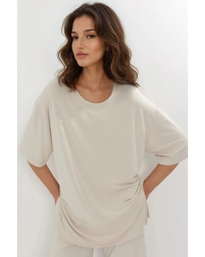 T-shirt met Splitdetails en Ronde Hals en Korte Mouwen