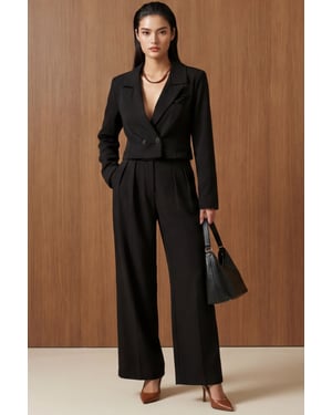 Geknoopte Jas en Plissé Broek Twee-Delige Set