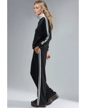 Modal Touch Wide Leg Striped Two-Piece Coord Set with Zipper Collar