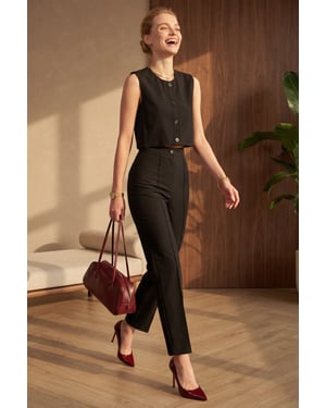Crew Neck Crop Vest & High Waist Pants Two-Piece Set