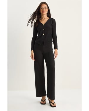 V-Neck Knitted Wide Leg Two-Piece Set