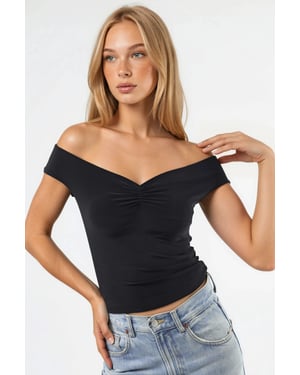 Off Shoulder Fitted Sandy Crop Top