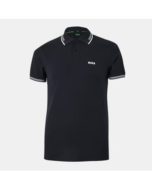 Men's Boss Hbg Paul Polo Contrast Striped Trim Shirt in Dark Blue