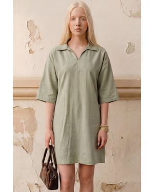 Polo Kraag Mini Jurk met Driekwart Mouwen