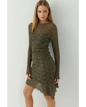 Asymmetrische Kanten Mini-jurk met Schoutnek