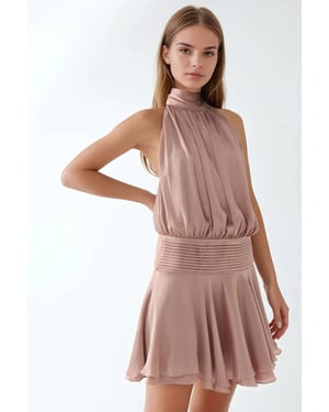 Gestructureerde Turtleneck Mini Jurk