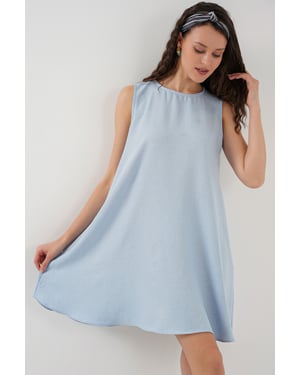 Linnen Gemengde A-Form Mini Jurk