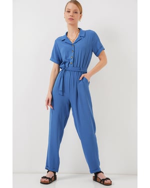 Shirtkraag Relaxed Fit Jumpsuit met Strik