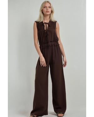 Gestructureerde Wijde Pantalon Jumpsuit met Ronde Hals