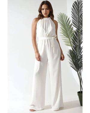 Brede Been Halter Nek Jumpsuit