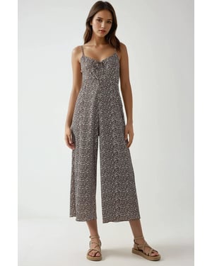 Wijde Been Bloemen Gebreide Jumpsuit met V-hals