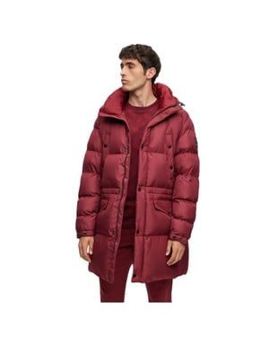 Men's Boss Solid Patterned Hooded Puffer Coat in Dark Red