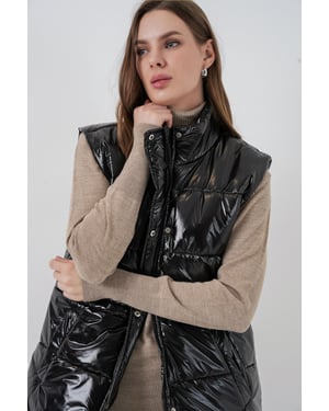 Skinande dragkedja puffer väst