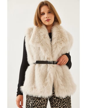 Faux Fur Sjalskrage Spännflikärmlös Väst