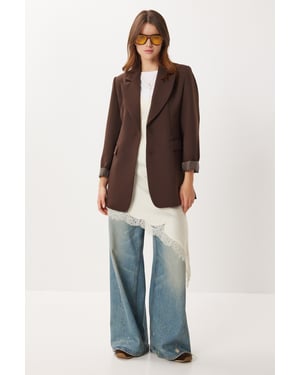 Gevoerde Gabardine Jas met Knopen Sluiting