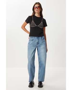 Höga midja ballongjeans med stövelmanschett