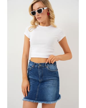 Slim Fit Mini Jeansrok met Knopen