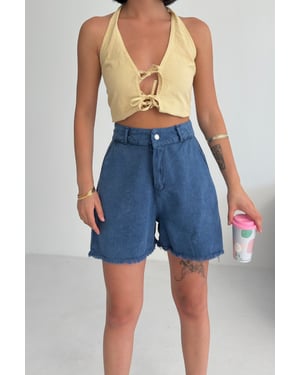 Hoge Taille Wijde Pijpen Denim Shorts