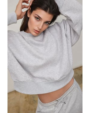 Losse Fit Crew Neck Gebreide Opstaande Sweatshirt