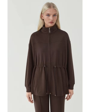 Modal Touch Lange Jas met Verstelbare Taille