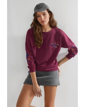 Modal Touch Crew Neck Embroidered Sweatshirt