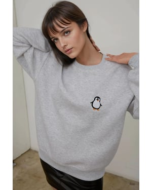 Comfort Dierenpatroon Geborduurd Verhoogd Ronde Hals Sweatshirt