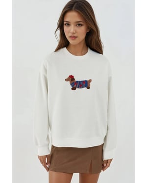 Overmaat Crew Neck Geborduurd Katoenen Sweatshirt