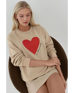 Geprinte Ronde Hals Verhoogde Sweatshirt