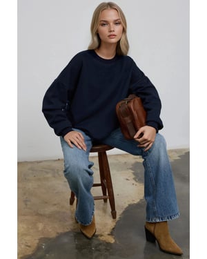 Överdimensionerad Crew Neck Grundläggande Sweatshirt