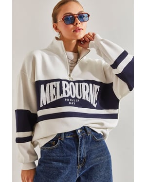 Overmaat Hoodie met Ritskraag en Motto-Print