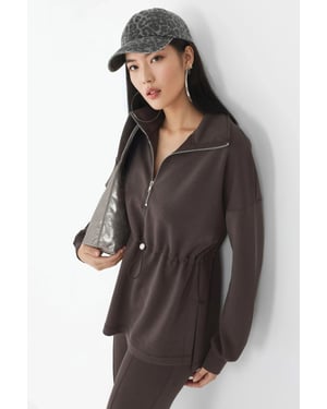 Ritskraag Sweatshirt met Verstelbare Taille