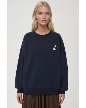 Comfort Dierpatroon Geborduurd Verhoogd Ronde Hals Sweatshirt