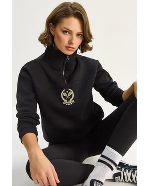 Borduursel Rits Kraag Sweater
