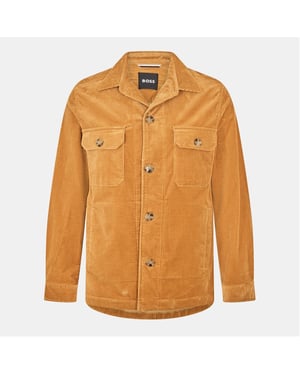 Men's Boss Chest Pocket Button Placket Overshirt in Medium Beige