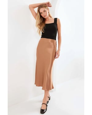 Satin A-lijn Middellange Rok met Elastische Taille