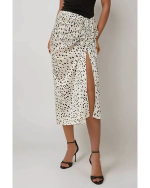 Geprinte Bodycon Satijnen Midi Rok met Split