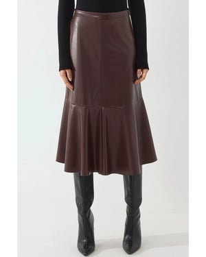 Hooggetailleerde Faux Leer Midi Rok