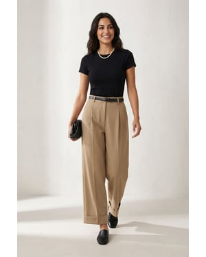Geveste Turn-up Leg Plisse Broek