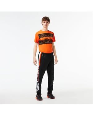 Men's Lacoste Solid Patterned Slim Joggers in Black/White