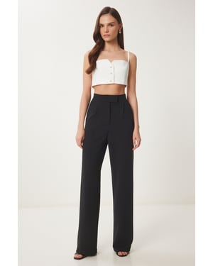 Hoge Taille Geweven Palazzo Broek