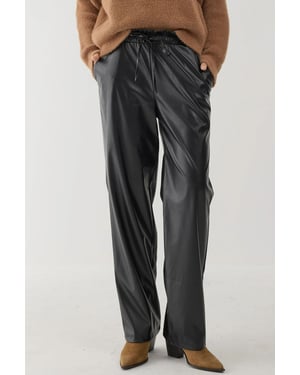 Faux leren rechte broek met elastische tailleband