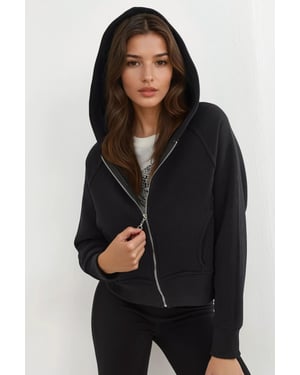 Avslappnad passform med dragkedja hoodie